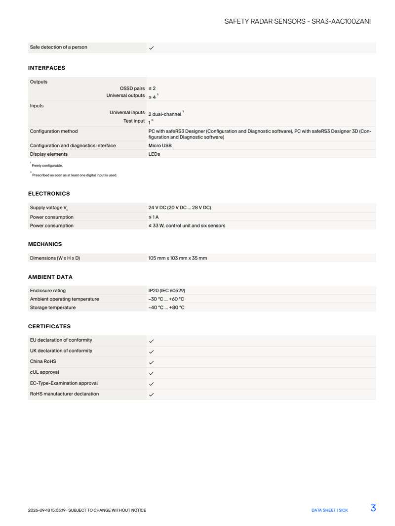 [Klever Portal:8736:156a558a6664] SICK SRA3-AAC100ZANI