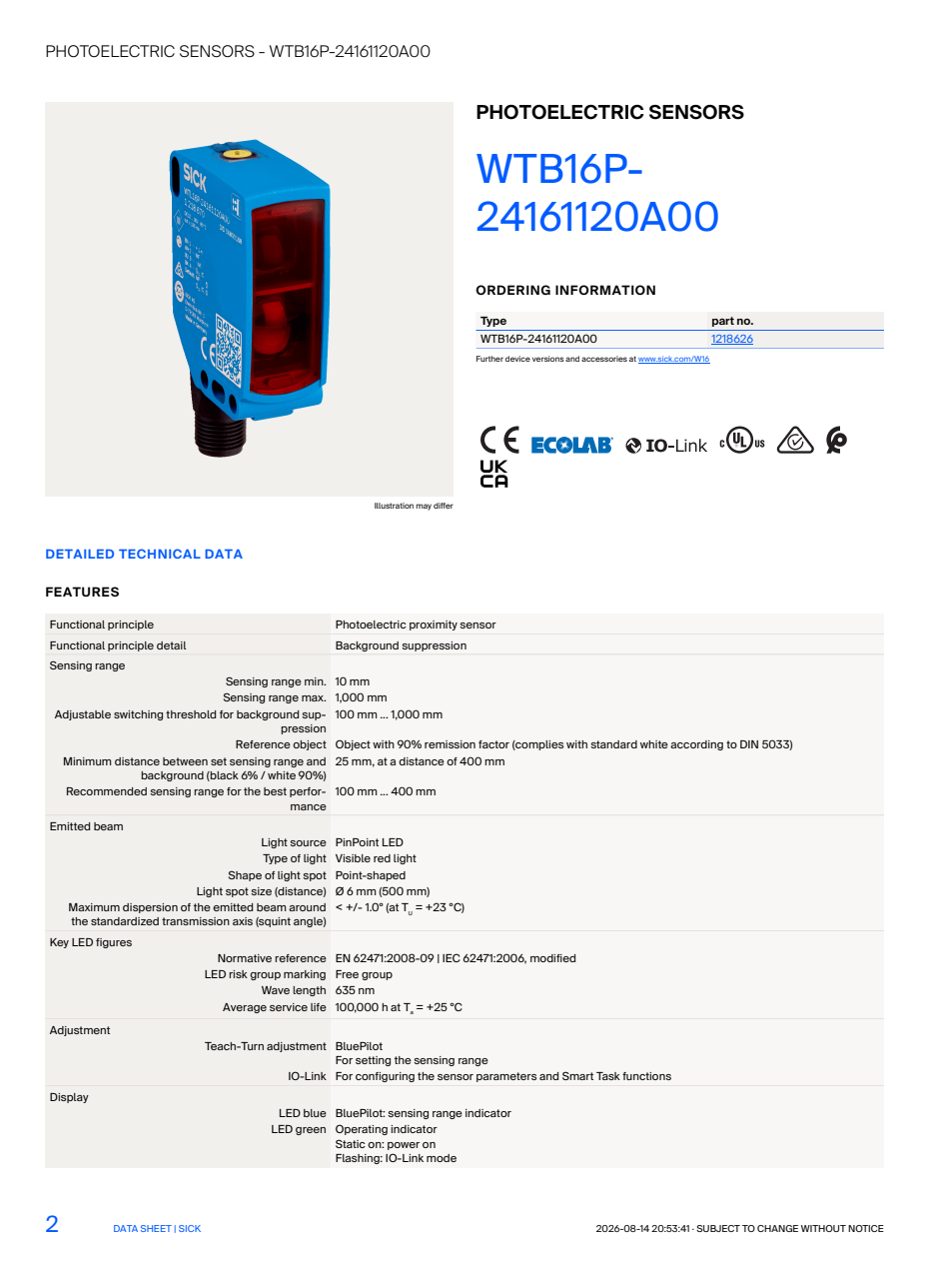 SICK WTB16P-24161120A00
