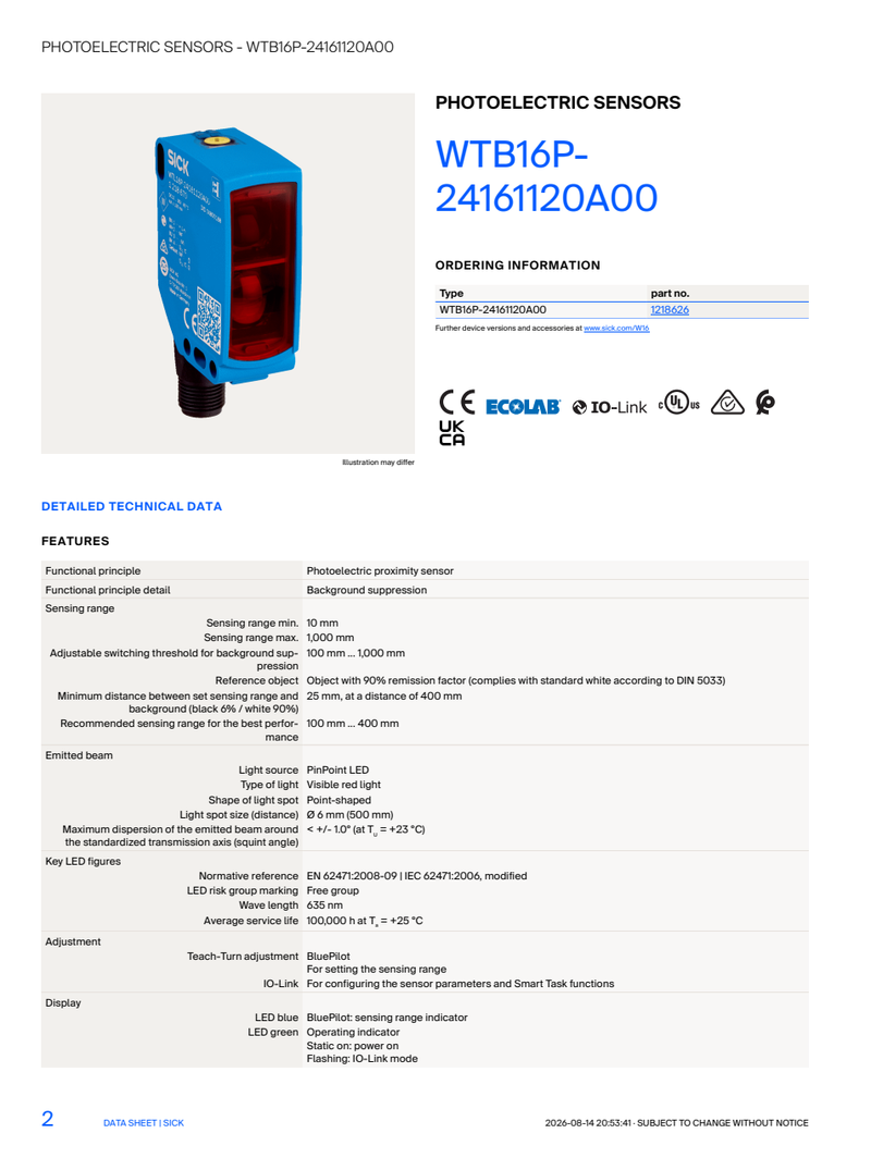 [Klever Portal:8743:f8017cce07e6] SICK WTB16P-24161120A00