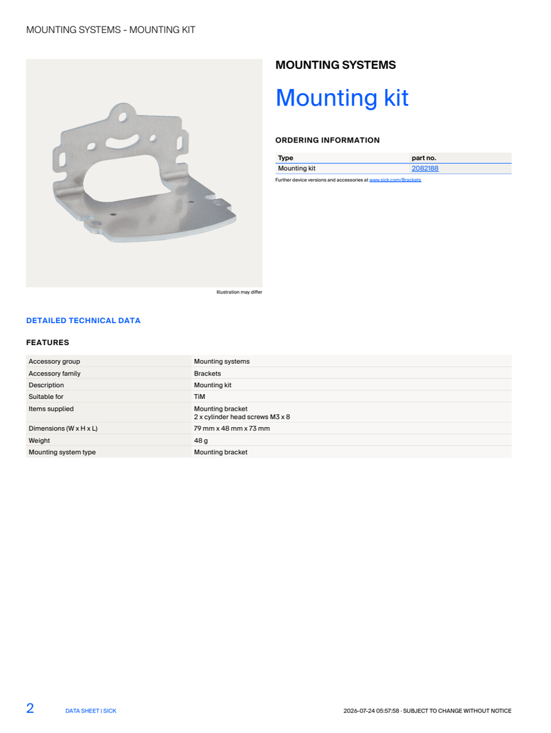 [Klever Portal:8776:c61a18c7f68a] SICK Mounting kit 2082188