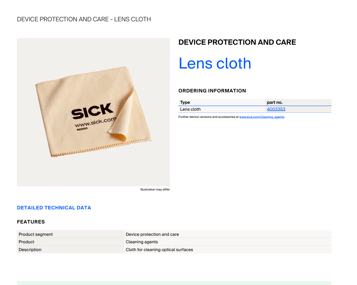 [Klever Portal:8920:69023d5a3810] SICK Paño de limpieza óptica